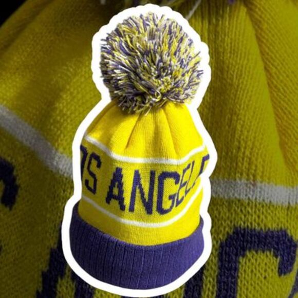 Los Angeles Adult Size Winter Knit Beanie Hat - Gold/Purple - Picture 3 of 5